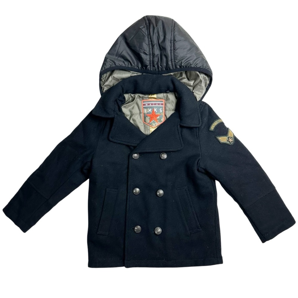 IKKS wool blend black hooded peacoat